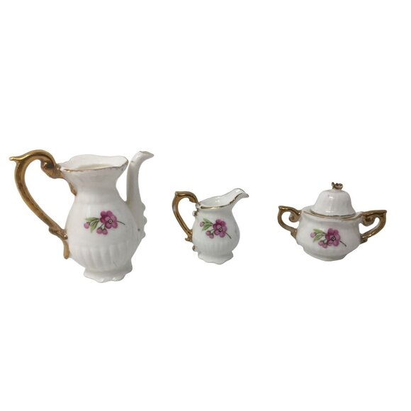 Vintage Miniature Fine Bone China Porcelain Tea Set- Tea Pot, Pitcher, Plate - Picture 7 of 16